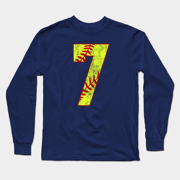 Fastpitch Softball Number 7 #7 Softball Shirt Jersey Uniform Favorite Player Biggest Fan Long Sleeve T-Shirt by TeeCreations